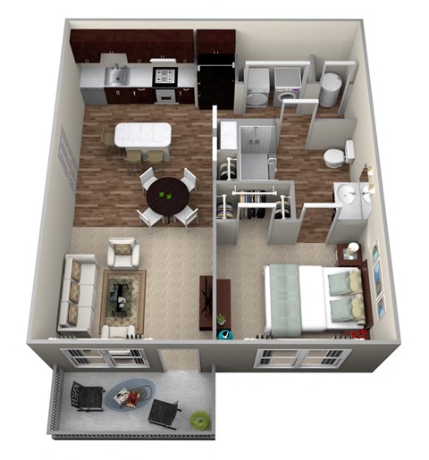 a 3d floor plan of a small apartment with a bedroom and a living room